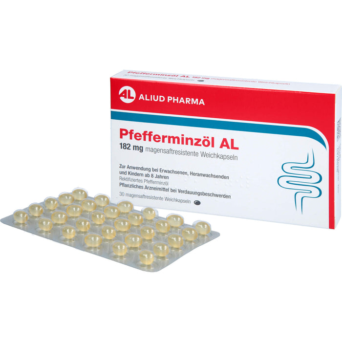 Pfefferminzöl AL 182 mg Weichkapseln bei Bauchkrämpfen, Bauchschmerzen und Blähungen, 30 pc Capsules
