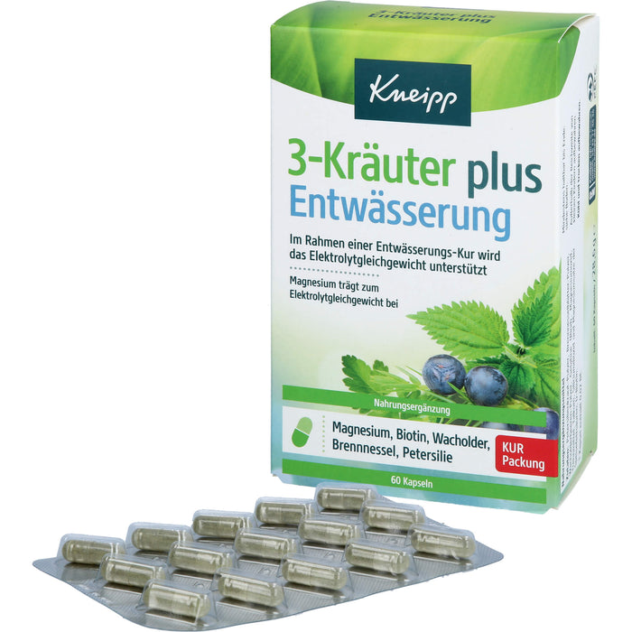 Kneipp 3-Kräuter plus Entwässerung Kapseln im Rahmen einer Entwässerungs-Kur, 60 pc Capsules