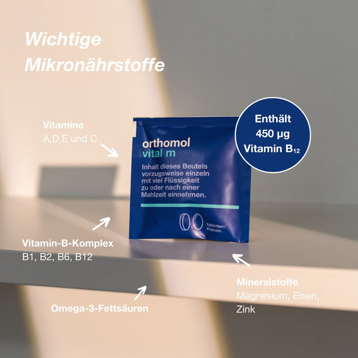 Orthomol Vital m - Mikronährstoffe für Männer - bei Müdigkeit - mit B-Vitaminen, Omega-3-Fettsäuren und Magnesium - Tabletten/Kapseln, 30 St. Tagesportionen