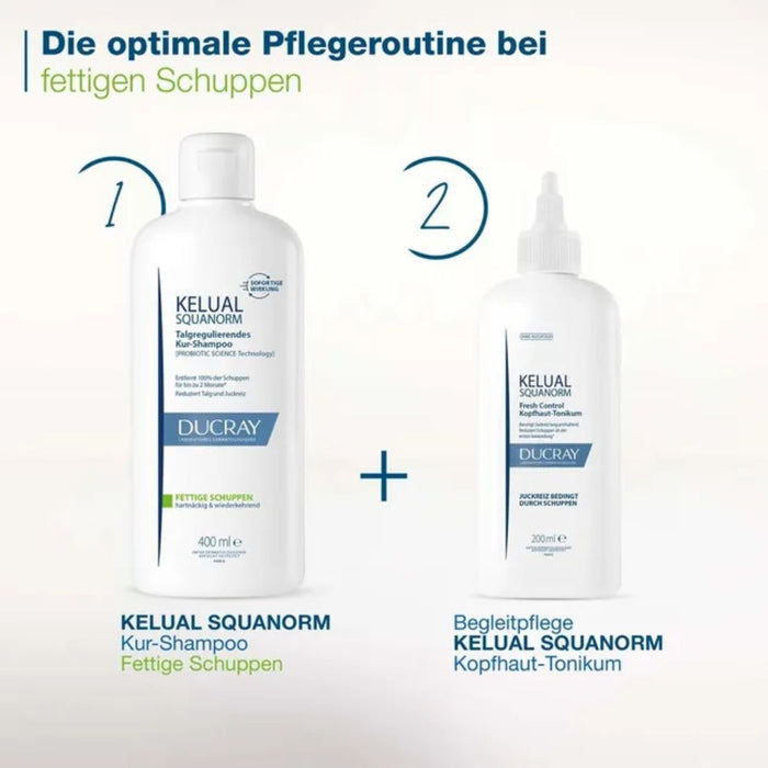 DUCRAY Kelual Squanorm talgreduzierendes Kur-Shampoo bei fettigen Schuppen, 400 ml Shampoing