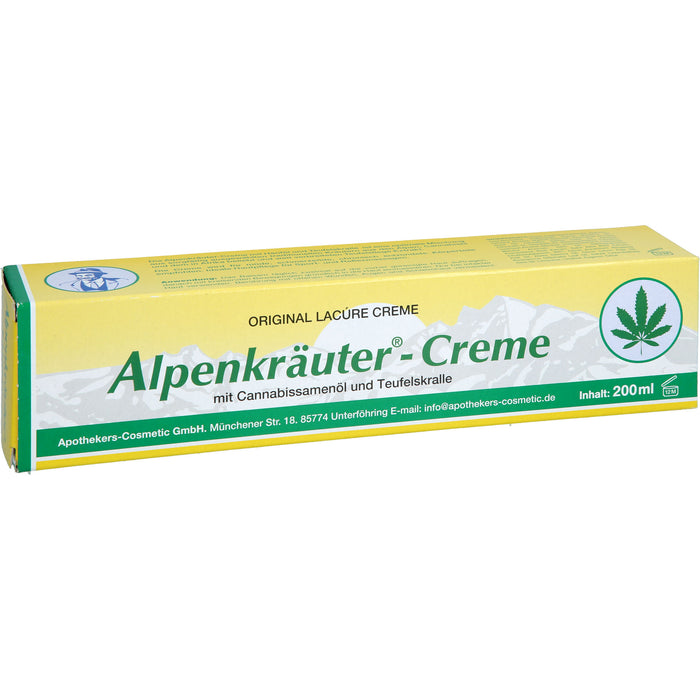 Lacure Alpenkräuter-Creme mit Cannabisöl und Teufelskralle, 200 ml Creme