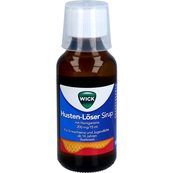 WICK Husten-Löser Sirup mit Honigaroma mit Guaifenesin zur Linderung von produktivem Husten, 180 ml Lösung