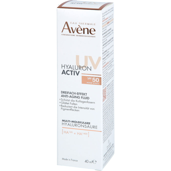 Avene Hyaluron activ UV Anti-Aging-Fluid mit dreifacher Wirksamkeit und LSF 50 glättet Falten und reduziert Pigmentflecken, 40 ml Solution