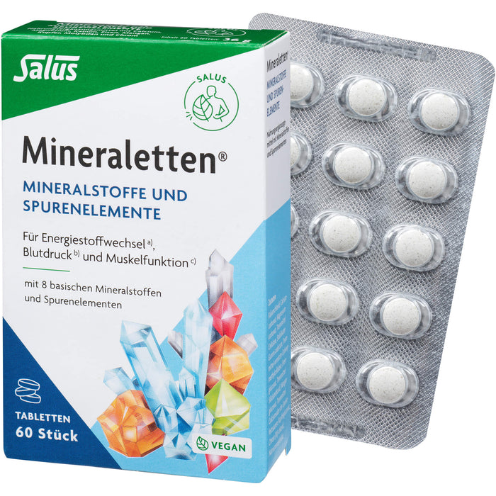 Salus Mineraletten Tabletten mit Mineralstoffen und Spurenelementen für  den Energiestoffwechsel, Blutdruck und Muskelfunktion, 60 pcs. Tablets