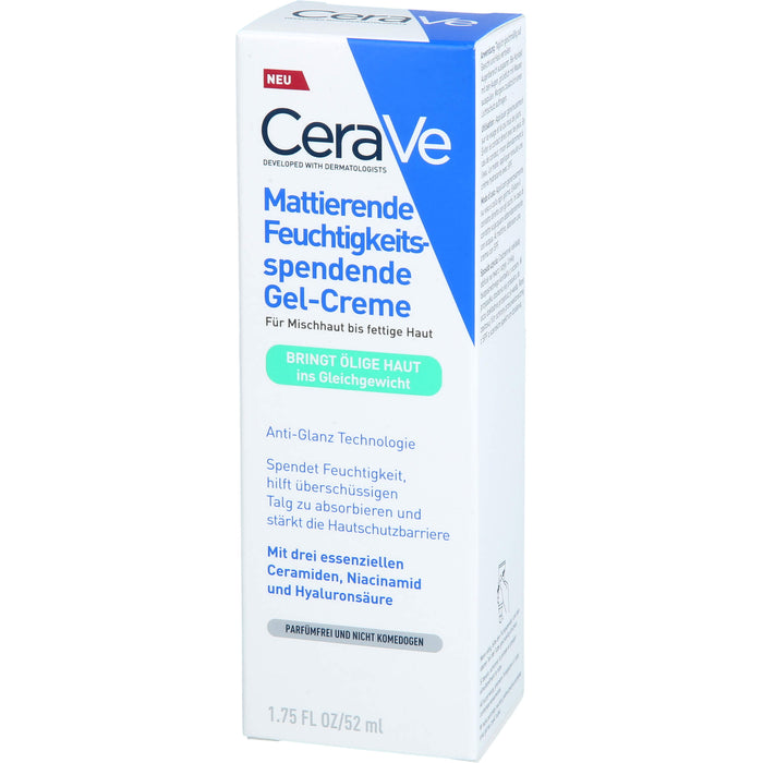 CeraVe mattierende feuchtigkeitsspendende Gel-Creme für Mischhaut bis fettige Haut, 52 ml Creme