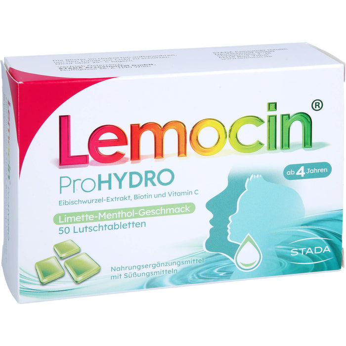 Lemocin ProHydro Lutschtabletten mit Limetten-Menthol-Geschmack zur Beruhigung und Befeuchtung von Hals und Rachen, 50 St. Tabletten