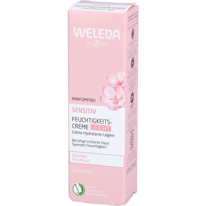 WELEDA sensitiv Feuchtigkeitscreme leicht, parfümfrei mit Bio-Mandelöl für sensible Mischhaut beruhigt irritierte Haut, 30 ml Cream