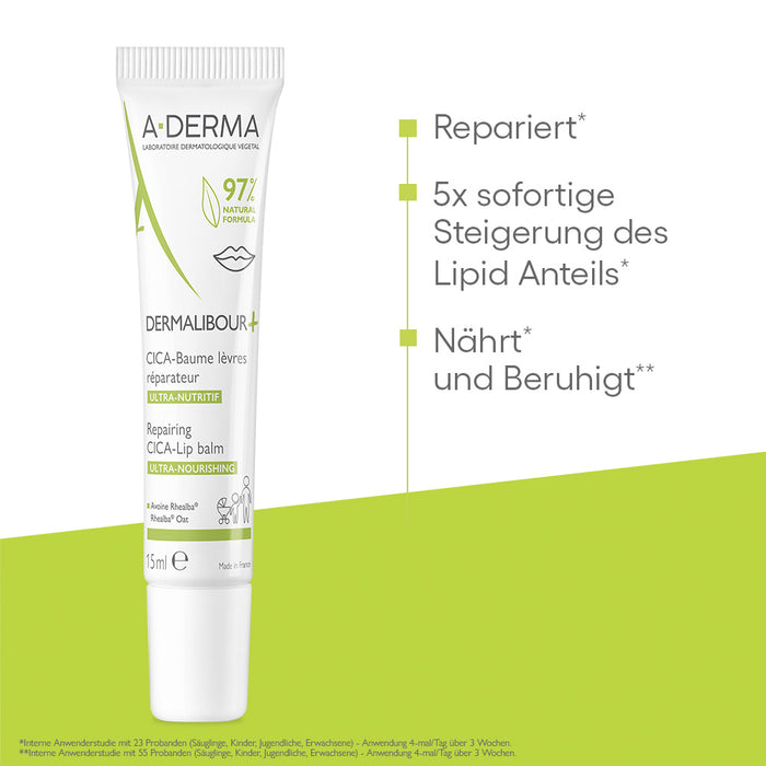 A-DERMA Dermalibour+ CICA Lippenbalsam, 15 ml Balm