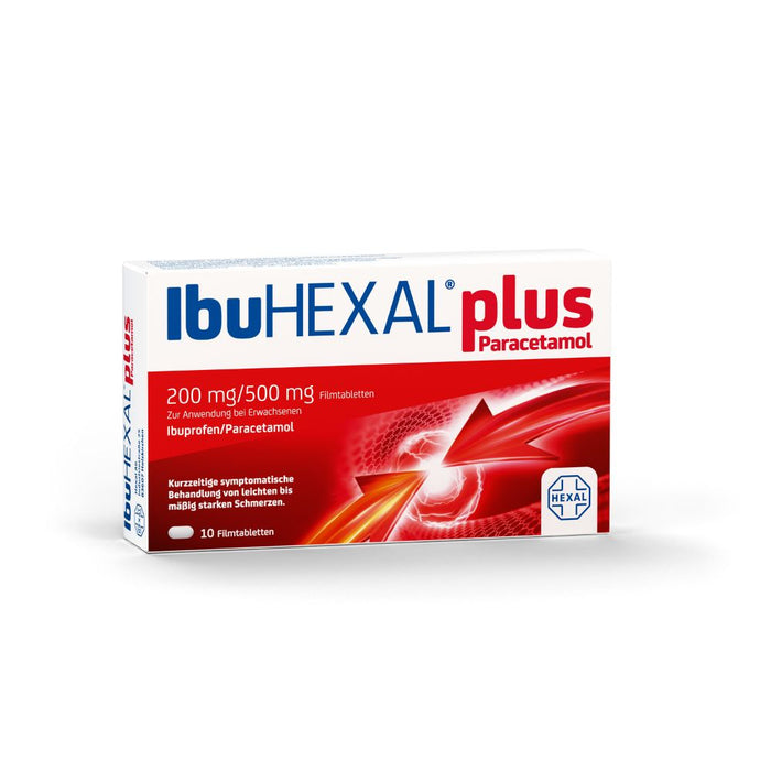 IbuHEXAL plus Paracetamol 200 mg / 500 mg  Filmtabletten bei leichten bis mäßig starken Schmerzen, 10 pcs. Tablets