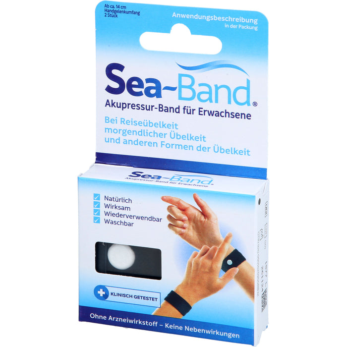 Sea-Band Akupressur-Band für Erwachsene schwarz bei Reiseübelkeit und morgendlicher Übelkeit, 2 pcs. Pack