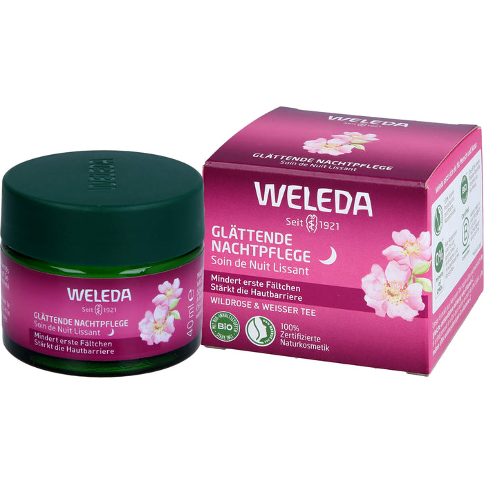 WELEDA glättende Nachtpflege Wildrose & Weißer Tee stärkt die Hautbarriere, mindert erste Fältchen, 40 ml Cream