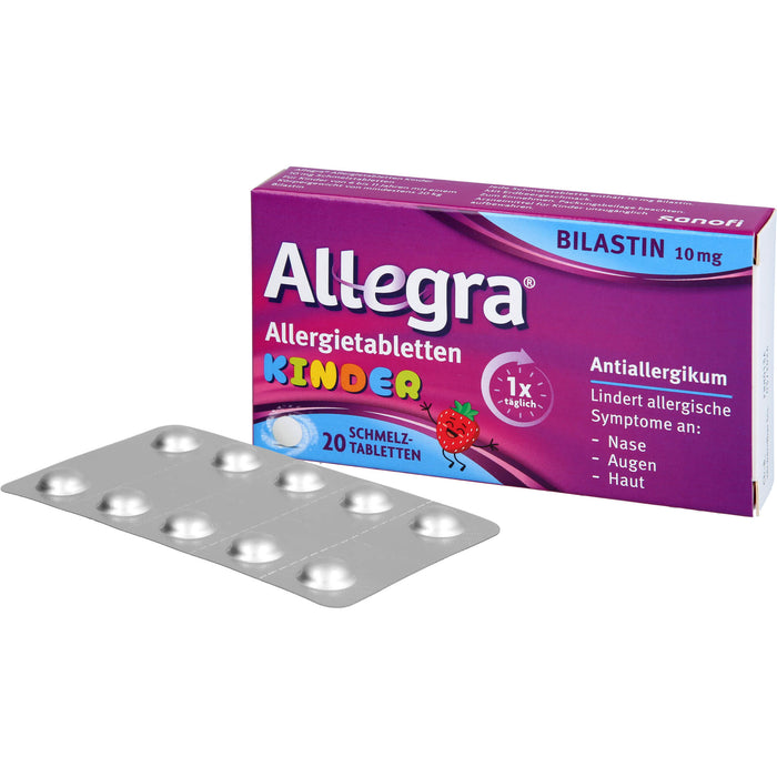Allegra Allergietabletten für Kinder zergehen auf der Zunge mit leckerem Erdbeergeschmack, 20 pcs. Tablets