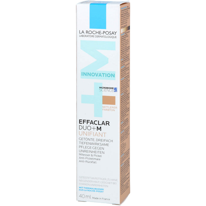La Roche-Posay Effaclar Duo+M Unifiant getönte, dreifach tiefenwirksame Pflege gegen Unreinheiten mittlerer Farbton, 40 ml Crème