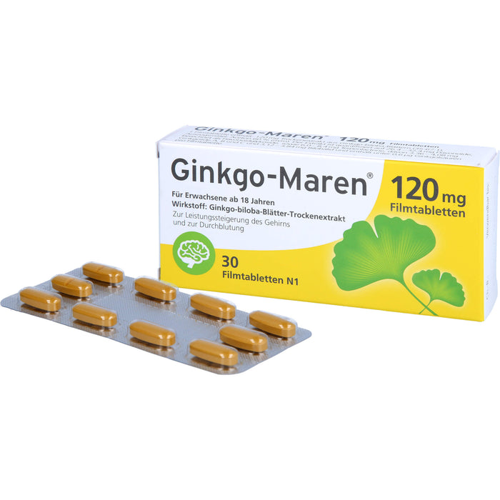 Ginkgo-Maren 120 mg Filmtabletten zur Leistungssteigerung des Gehirns und zur Durchblutung, 30 pcs. Tablets