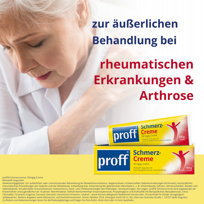 proff Schmerzcreme mit Ibuprofen – zur äußerlichen Behandlung von Muskel-, Gelenk- und Rückenschmerzen bei rheumatischen Erkrankungen oder nach Sport- und Unfallverletzungen, 150 g Creme
