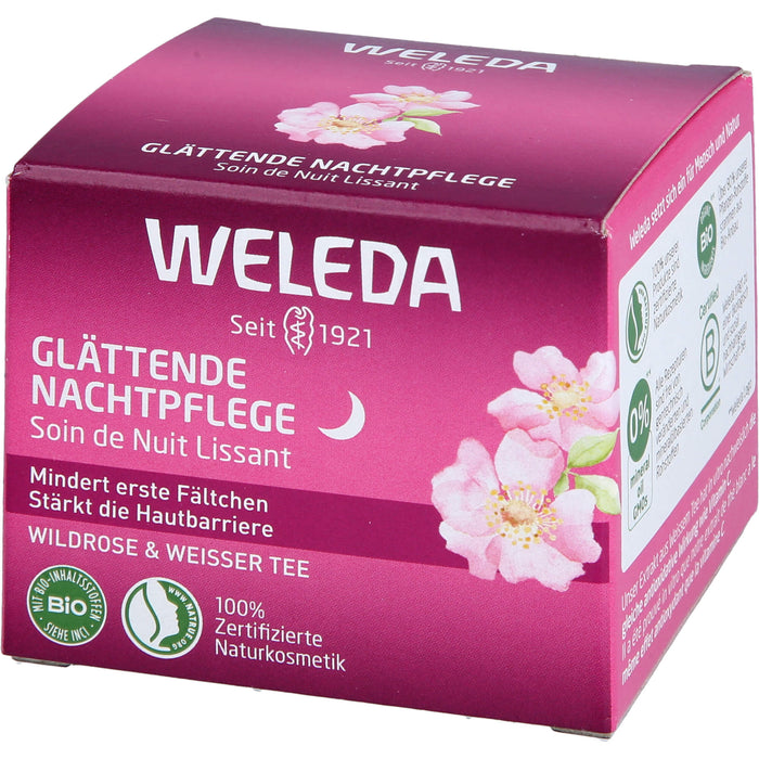 WELEDA glättende Nachtpflege Wildrose & Weißer Tee stärkt die Hautbarriere, mindert erste Fältchen, 40 ml Cream