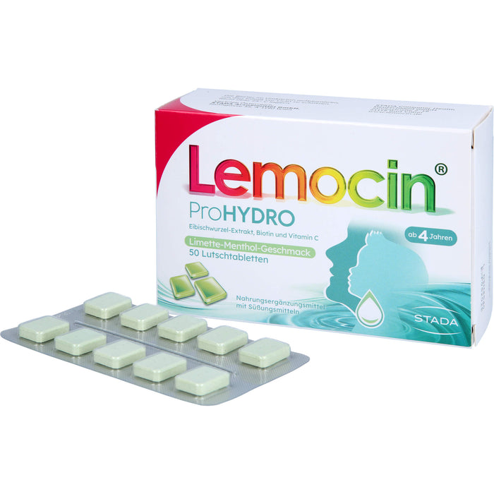 Lemocin ProHydro Lutschtabletten mit Limetten-Menthol-Geschmack zur Beruhigung und Befeuchtung von Hals und Rachen, 50 St. Tabletten