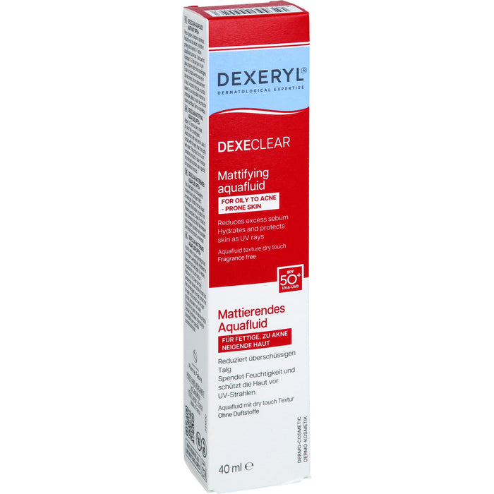 DEXECLEAR mattierendes Aquafluid SPF 50+ bei unreiner Haut, Pickeln und zu Akne neigende Haut, 40 ml Cream