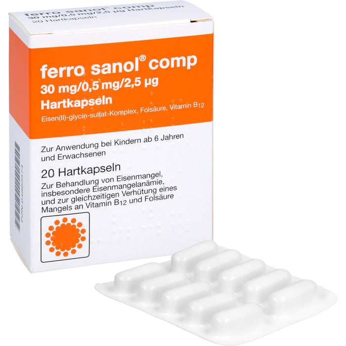 Ferro Sanol comp 30 mg / 0,5 mg / 2,5 µg Hartkapseln, 20 St. Kapseln