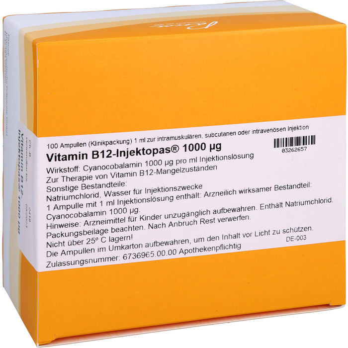 Vitamin B12-Injektopas  1000 µg, 100 pc Ampoules
