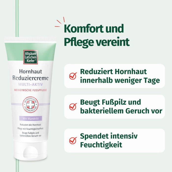 Allgäuer Latschenkiefer Hornhaut Reduziercreme Multi-Aktiv reduziert Hornhaut effektiv, beugt Fußpilz und bakteriellem Geruch vor, pflegt intensiv mit Feuchtigkeits-Effekt, 100 ml Crème