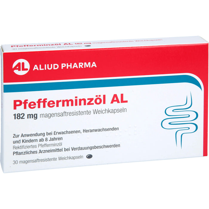 Pfefferminzöl AL 182 mg Weichkapseln bei Bauchkrämpfen, Bauchschmerzen und Blähungen, 30 pc Capsules