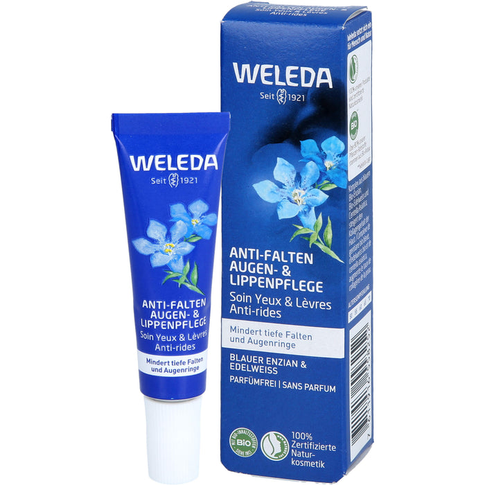 WELEDA Anti-Falten Augen- & Lippenpflege Blauer Enzian & Edelweiss mindert tiefe Falten & Augenringe, 10 ml Crème