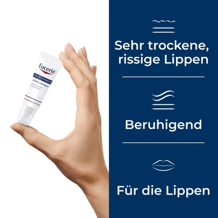 Eucerin Acute Lip Balm heilungsfördernder Lippenbalsam für trockene, rissige und aufgesprungene Lippen, 10 ml Crème