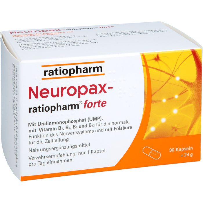 Neuropax-ratiopharm forte Kapseln mit Uridinmonophosphat (UMP), Vitamin B12 und Folsäure zur Unterstützung der Nervenregeneration, 80 pcs. Capsules