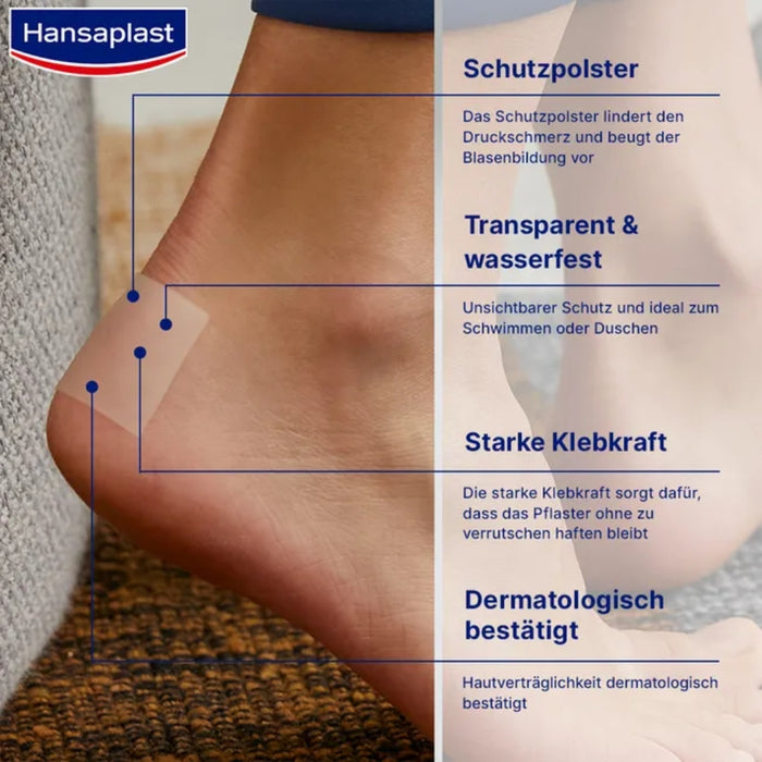 HANSAPLAST Druckstopp Pflaster schützt als durchsichtiges Polster vor Reibung und beugt Blasen und Druckstellen vor, 2 pc Pansement