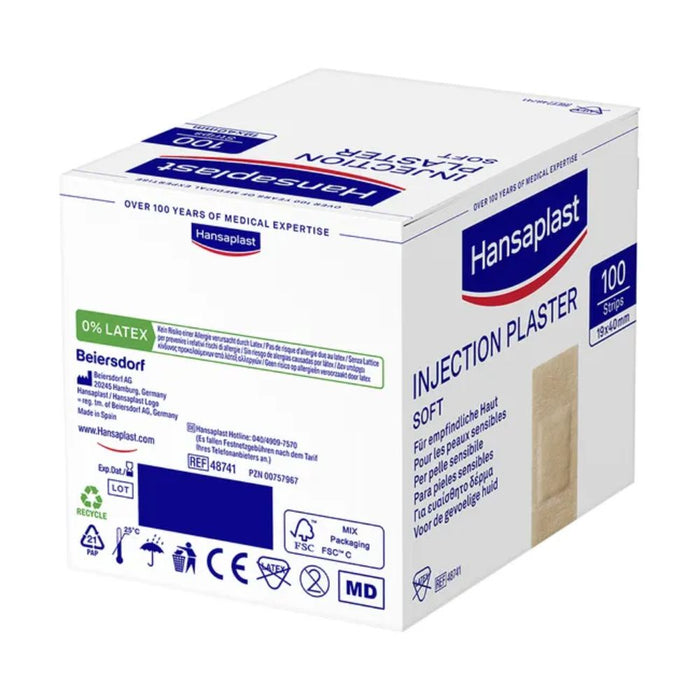 Hansaplast Soft Injektionspflaster 1,9 cm x 4 cm für empfindliche Haut, 100 St. Pflaster