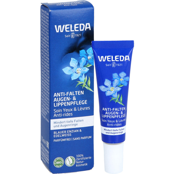 WELEDA Anti-Falten Augen- & Lippenpflege Blauer Enzian & Edelweiss mindert tiefe Falten & Augenringe, 10 ml Crème