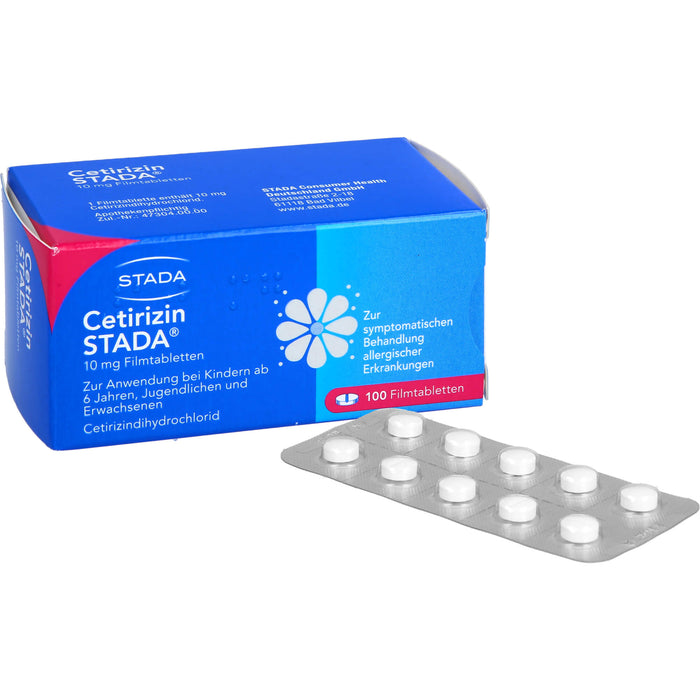 Cetirizin STADA 10 mg Filmtabletten zur symptomatischen Behandlung allergischer Erkrankungen, 100 pcs. Tablets