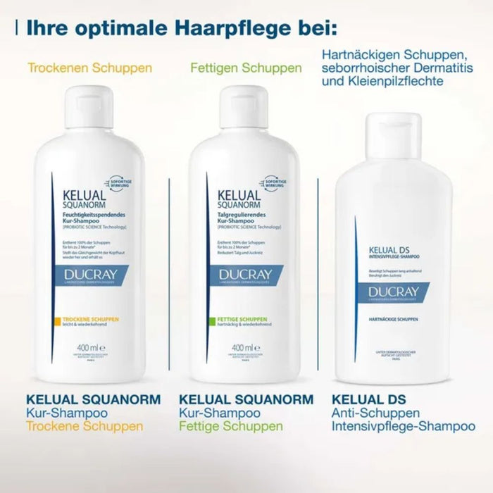 DUCRAY Kelual Squanorm talgreduzierendes Kur-Shampoo bei fettigen Schuppen, 400 ml Shampoing