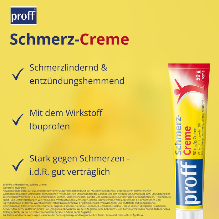 proff Schmerzcreme mit Ibuprofen – zur äußerlichen Behandlung von Muskel-, Gelenk- und Rückenschmerzen bei rheumatischen Erkrankungen oder nach Sport- und Unfallverletzungen, 50 g Cream