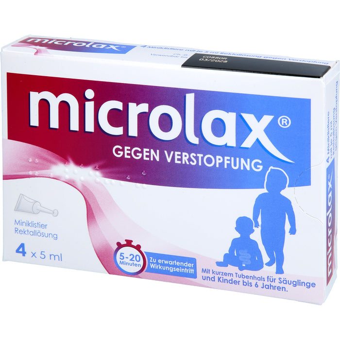 Microlax für Säuglinge & Kinder bis 6 Jahre bei Verstopfung mit kurzem Tubenhals, 4 pcs. Single dose containers