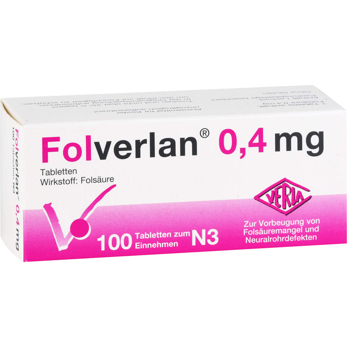 Folverlan 0,4 mg Tabletten zur Vorbeugung von Folsäuremangel, 100 pc Tablettes