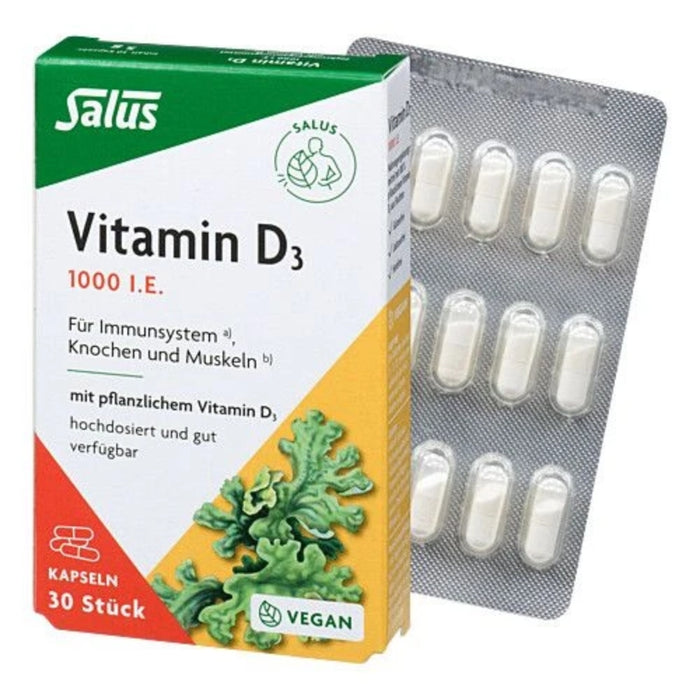 Salus Vitamin D3 1000 Vital-Kapseln fürs Immunsystem, Knochen und Muskeln, 30 St. Kapseln