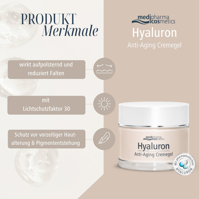 Medipharma Cosmetics Hyaluron Anti-Aging Cremegel wirkt aufpolsternd und reduziert Falten, 50 ml Gel