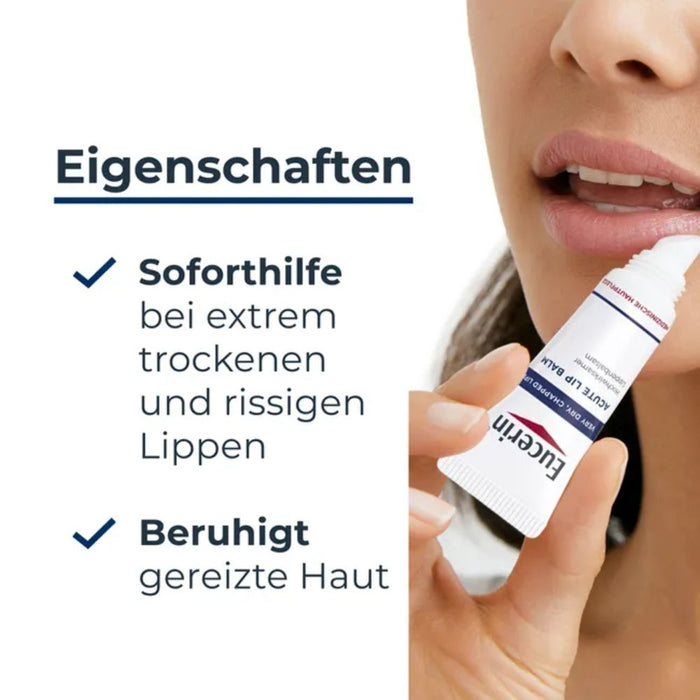 Eucerin Acute Lip Balm heilungsfördernder Lippenbalsam für trockene, rissige und aufgesprungene Lippen, 10 ml Crème