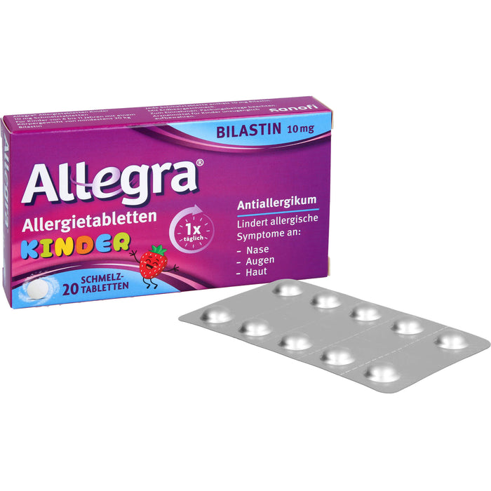 Allegra Allergietabletten für Kinder zergehen auf der Zunge mit leckerem Erdbeergeschmack, 20 pcs. Tablets