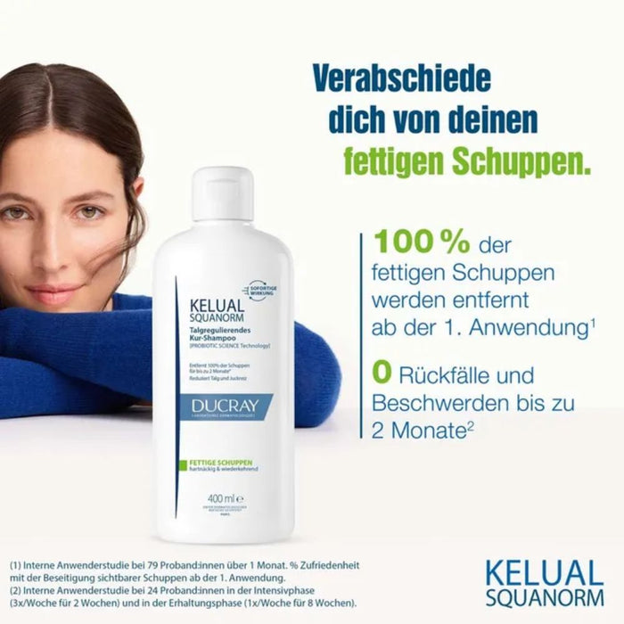 DUCRAY Kelual Squanorm talgreduzierendes Kur-Shampoo bei fettigen Schuppen, 400 ml Shampoing