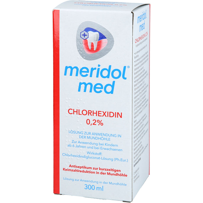 Meridol med Chlorhexidin 0,2 % Mundspüllösung Antiseptikum zur kurzzeitigen Keimzahlreduktion in der Mundhöhle, 300 ml Solution