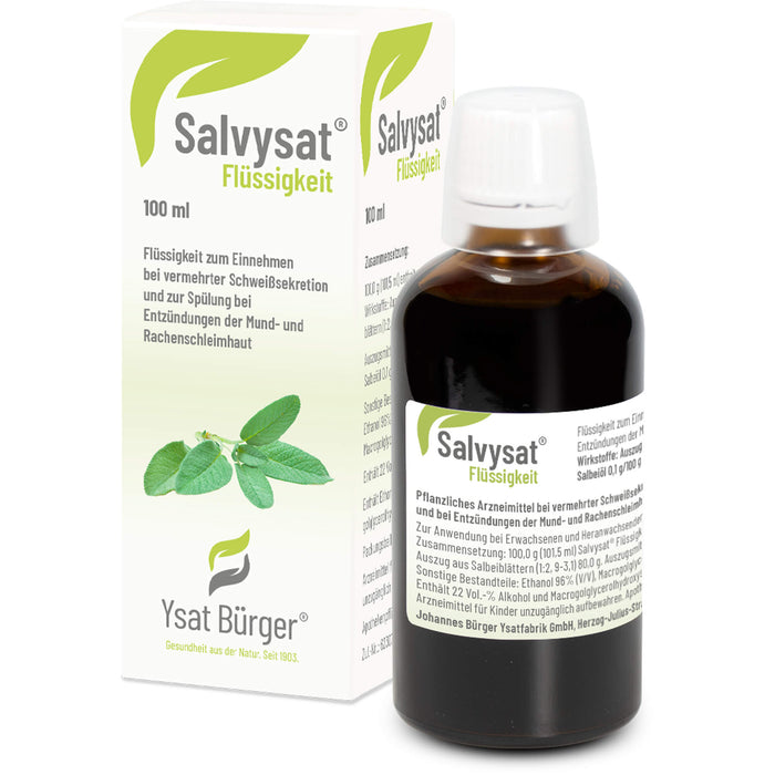 Salvysat Flüssigkeit bei übermäßiger Schweißabsonderung und zur Spülung bei Entzündungen im Mund- und Rachenraum, 100 ml Solution