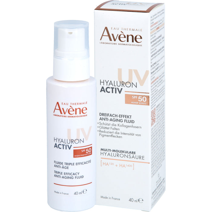 Avene Hyaluron activ UV Anti-Aging-Fluid mit dreifacher Wirksamkeit und LSF 50 glättet Falten und reduziert Pigmentflecken, 40 ml Solution