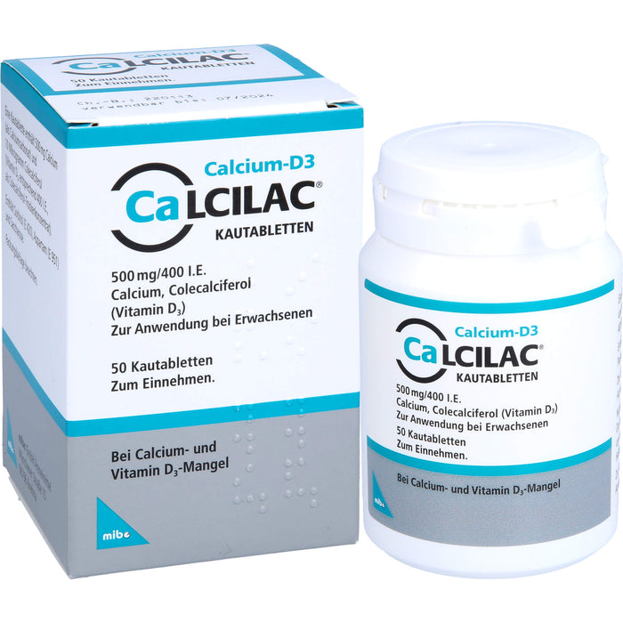 Calcilac Kautabletten 500 mg/400 I.E. bei Vitamin-D- und Calcium-Mangelzuständen, 50 pcs. Tablets