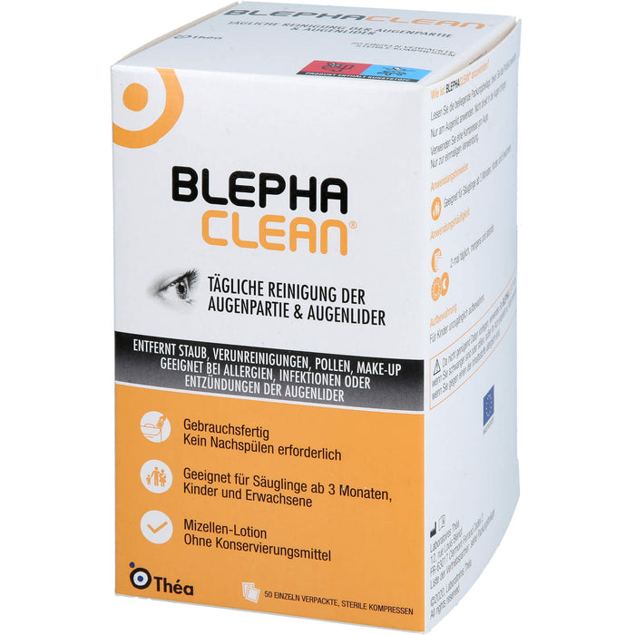 Blephaclean sterile Kompressen zur täglichen Reinigung der Augenpartie und Augenlider, 50 pc Compresses