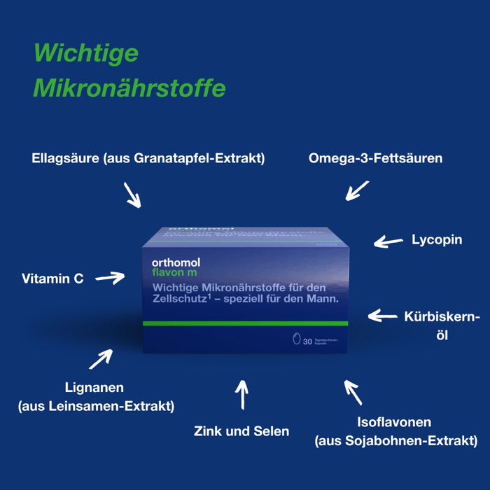 Orthomol Flavon m - wichtige Mikronährstoffe für den Zellschutz - speziell für den Mann - mit Selen, Zink und Omega-3-Fettsäuren, 30 St. Tagesportionen