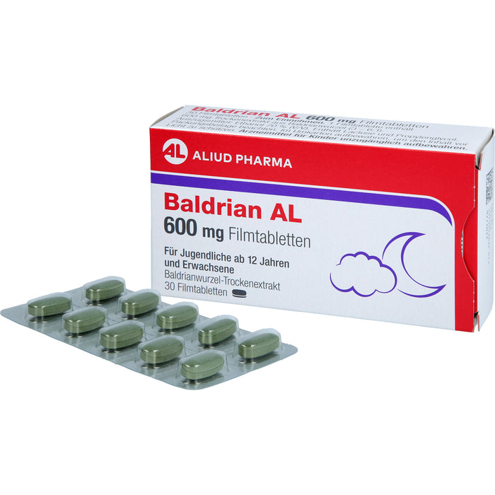 ALIUD PHARMA Baldrian AL 600 mg Filmtabletten zur Linderung von leichter nervöser Anspannung und Schlafstörungen, 30 St. Tabletten